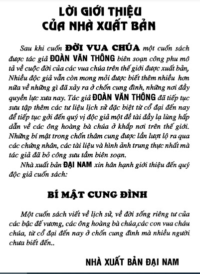 Bí Mật Cung Đình (cuộc đời của các vua chúa) – Đoàn Văn Thông - Hình ảnh 2